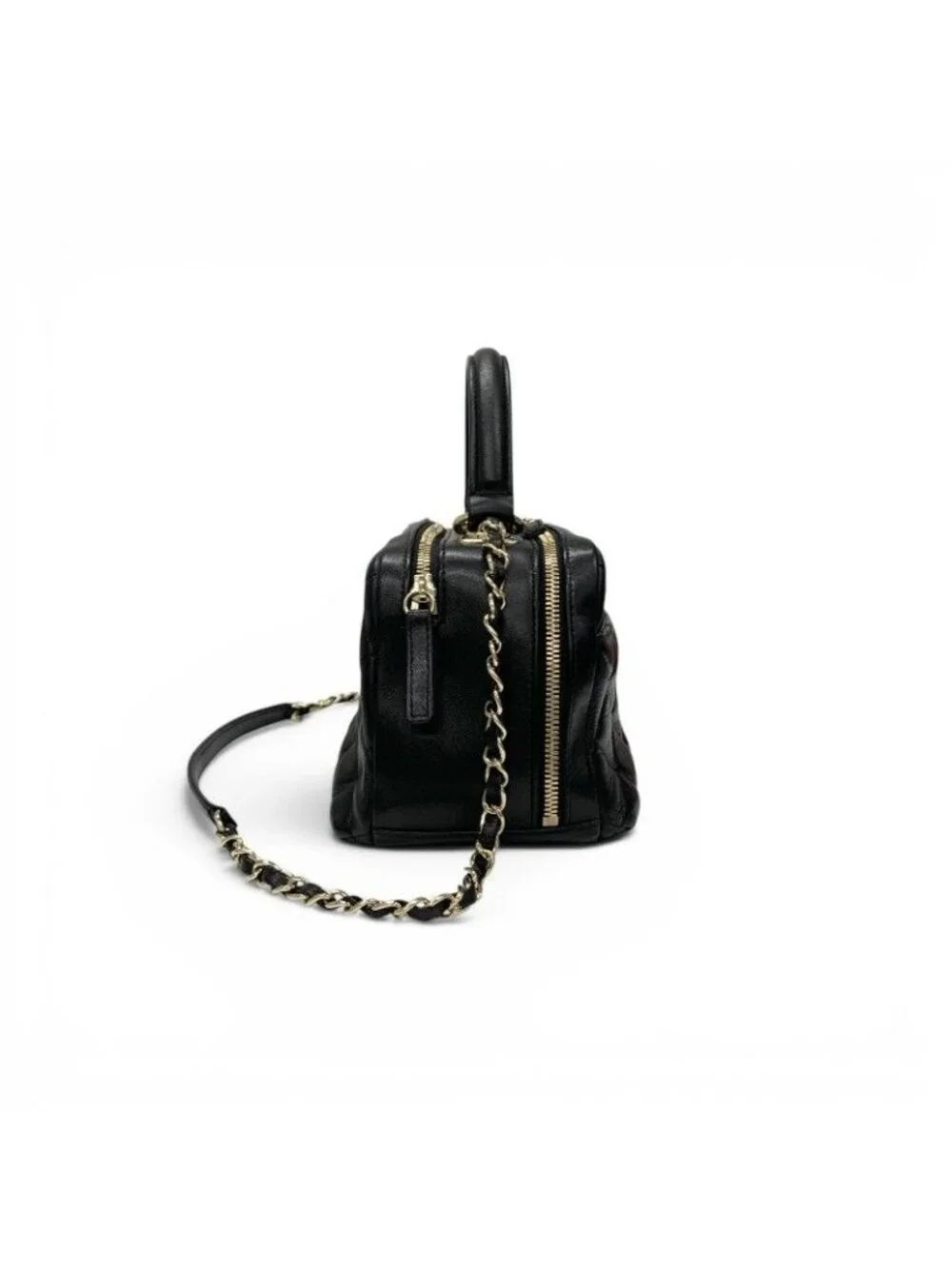 Chanel Trendy CC Bowling Bag Lambskin Black Gold Quilted Goro CC Logo Chain